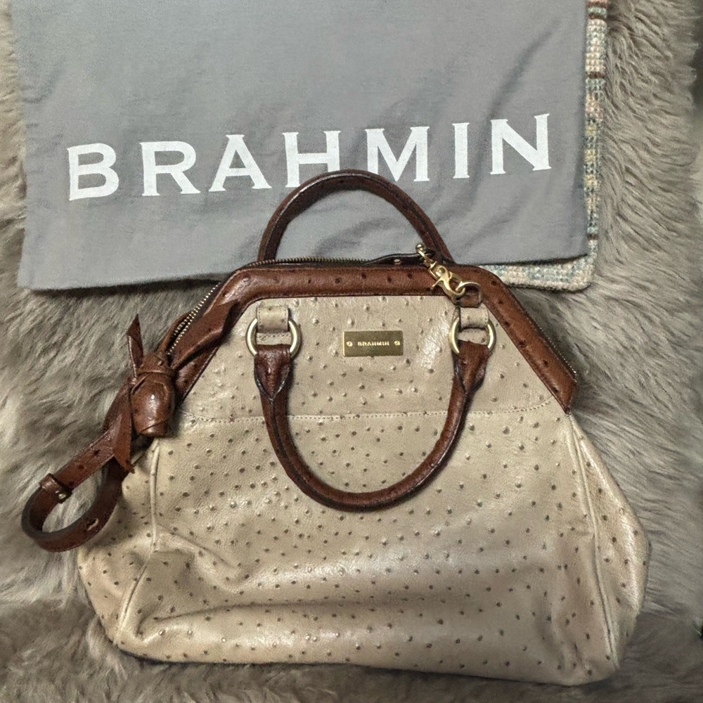 Brahmin Cream and Brown Satchel
